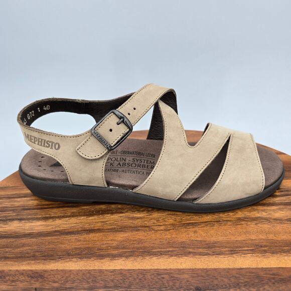 Mephisto Mobils Sandals Women's 10 40 Taupe Leather Strappy Buckle Comfort - Picture 1 of 8